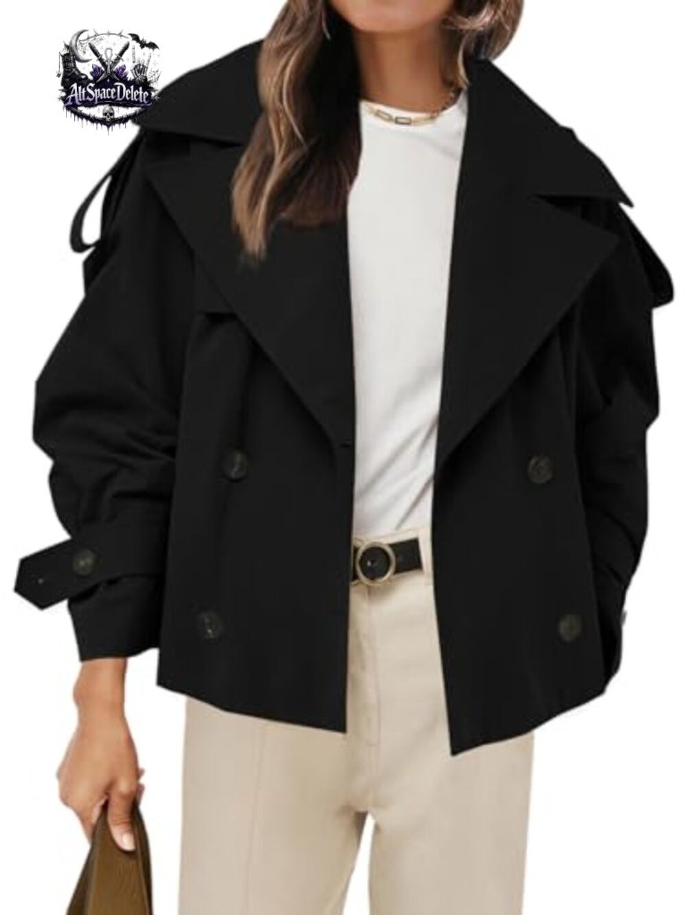 Womens Cropped Trench Coat Double Breasted Belted Jacket